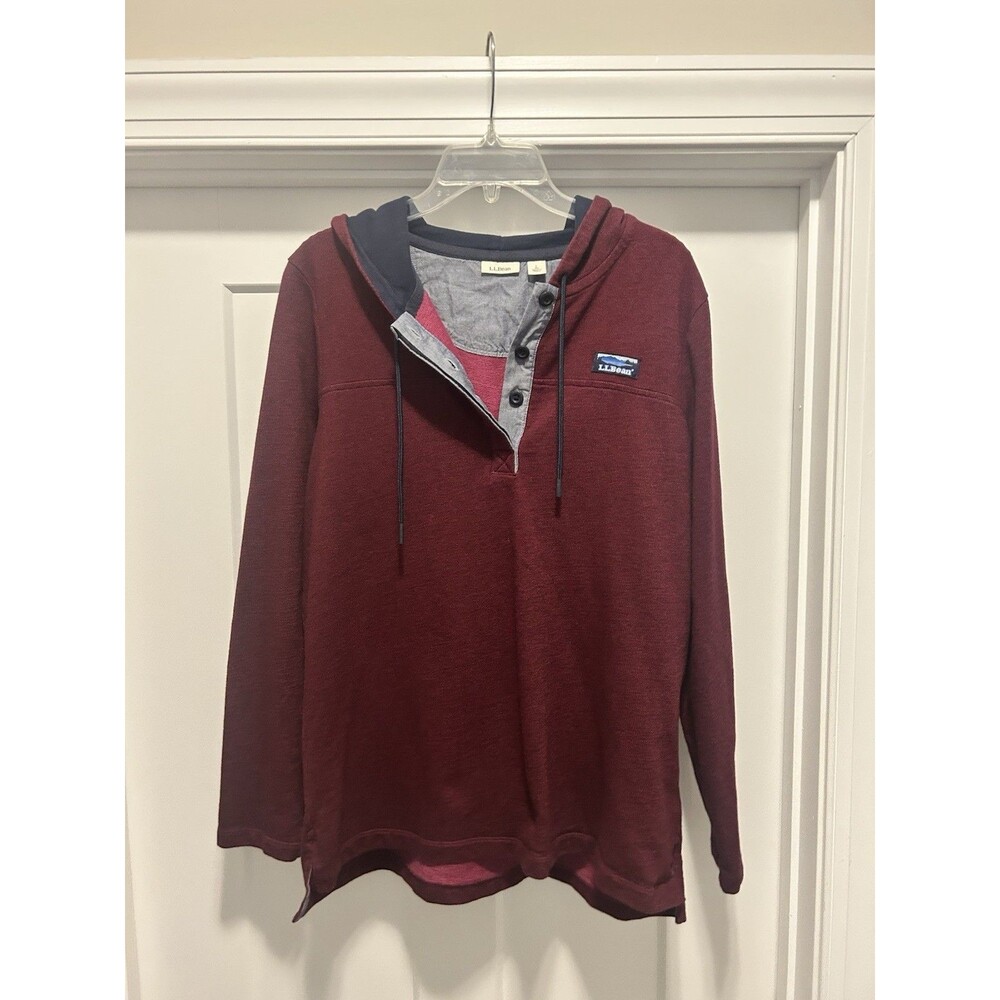 L.L. BEAN WOMEN'S LONG SLEEVE PULLOVER HOODIE With LOGO 4 Button SIZE LARGE
